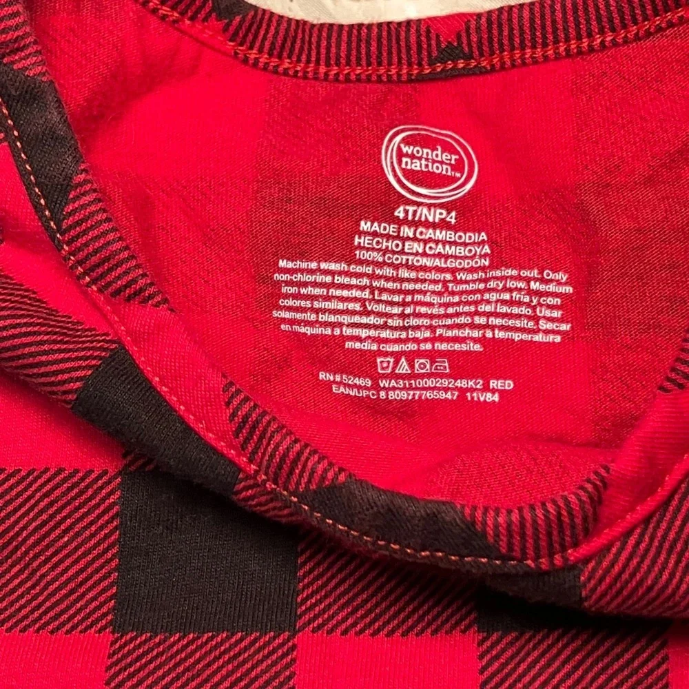 Wonder Nation Girls 4T  Red Black Buffalo Plaid Long Sleeve Dress Size 4T